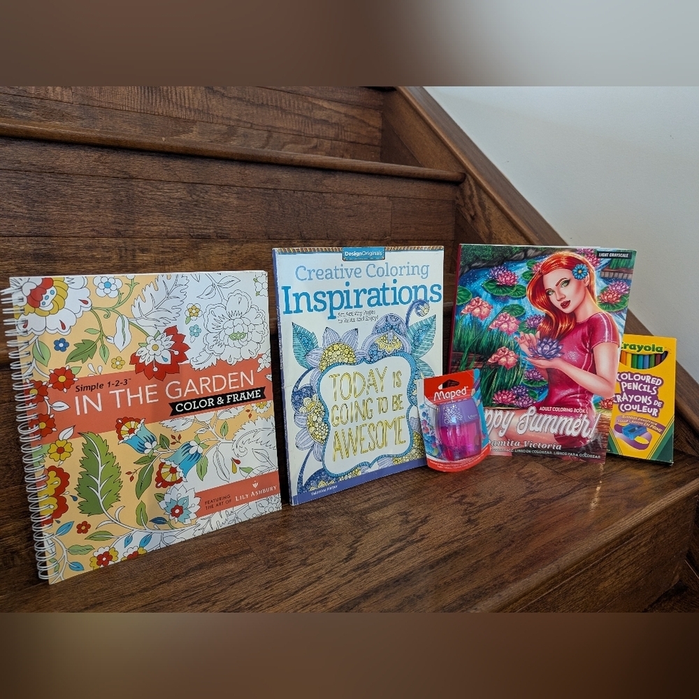 Coloring book lot, Gardens, Inspirations, Happy Summer & Crayola Pencils